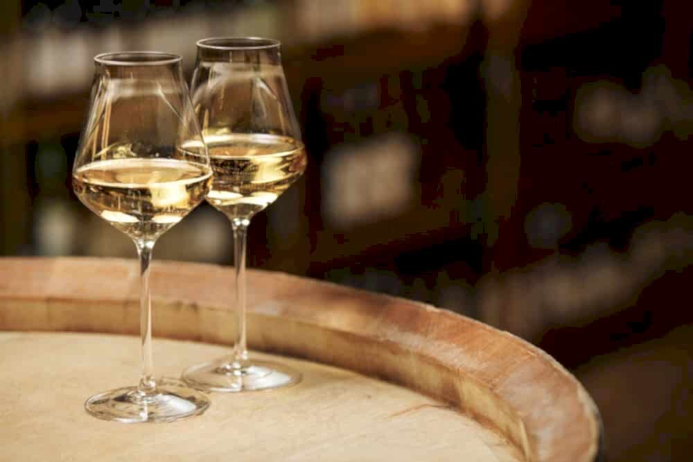 Glasses of wine at a Maine winery.