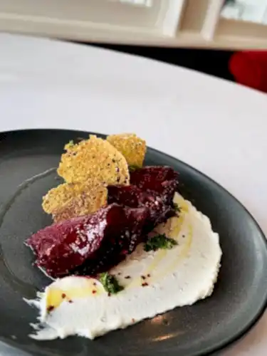 smoked beet carpaccio-ricottacheese-parmesancrisps-honey-herbs-bychefochoa